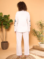 White Cotton Embroidered Shirt With Trouser Co-Ords Set