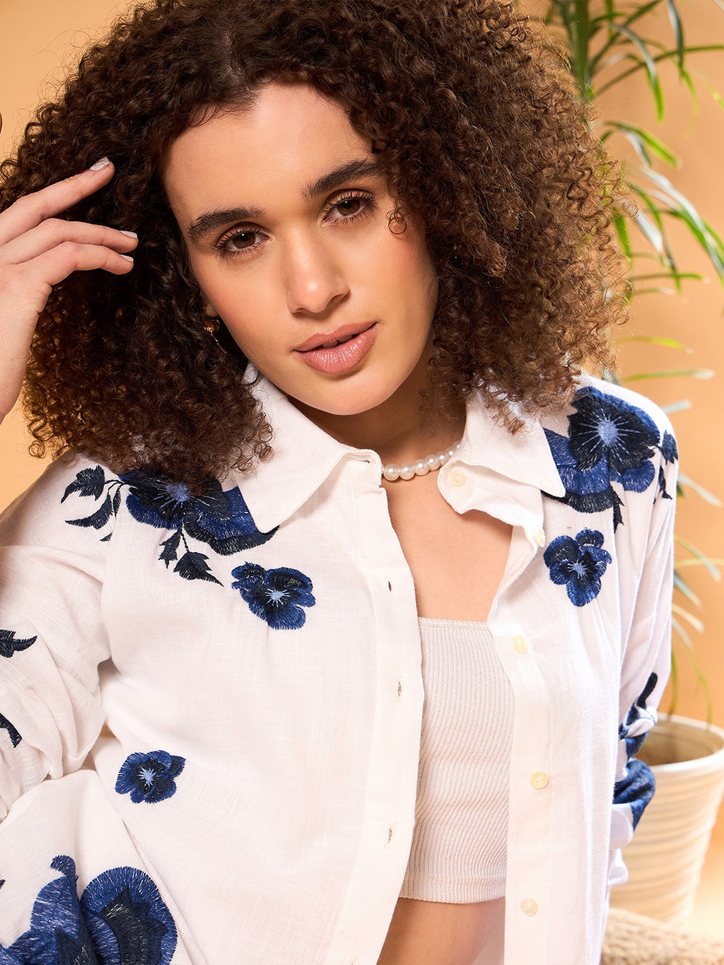 White Cotton Embroidered Shirt With Trouser Co-Ords Set