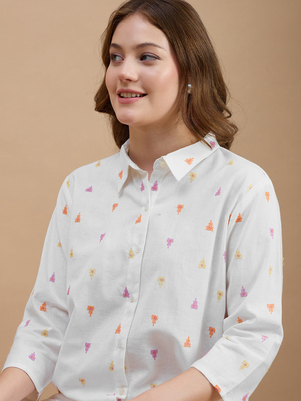 Cotton White Embroidered Shirt With Trouser Co-Ords Set