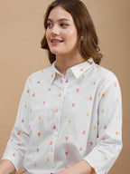 Cotton White Embroidered Shirt With Trouser Co-Ords Set