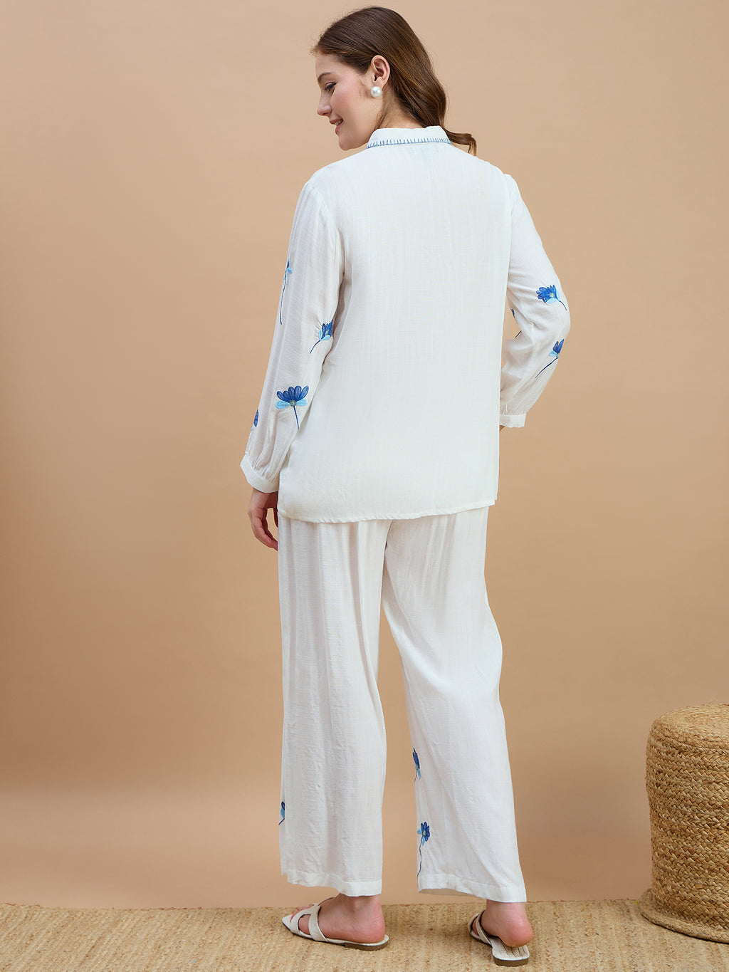 Zummer Cotton Floral Embroidered Shirt & Trouser Co-Ord Set