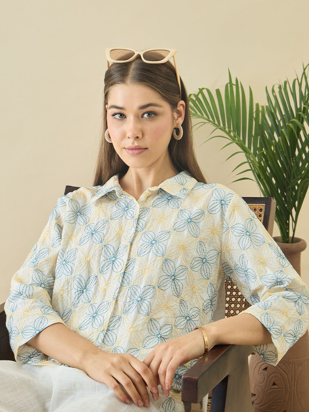 Zummer Cotton Embroidered Shirt & Trouser Co-Ord Set