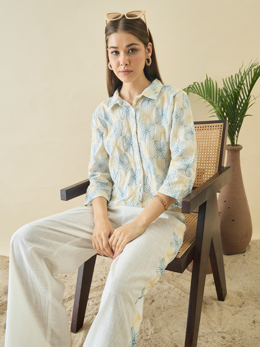 Zummer Cotton Embroidered Shirt & Trouser Co-Ord Set