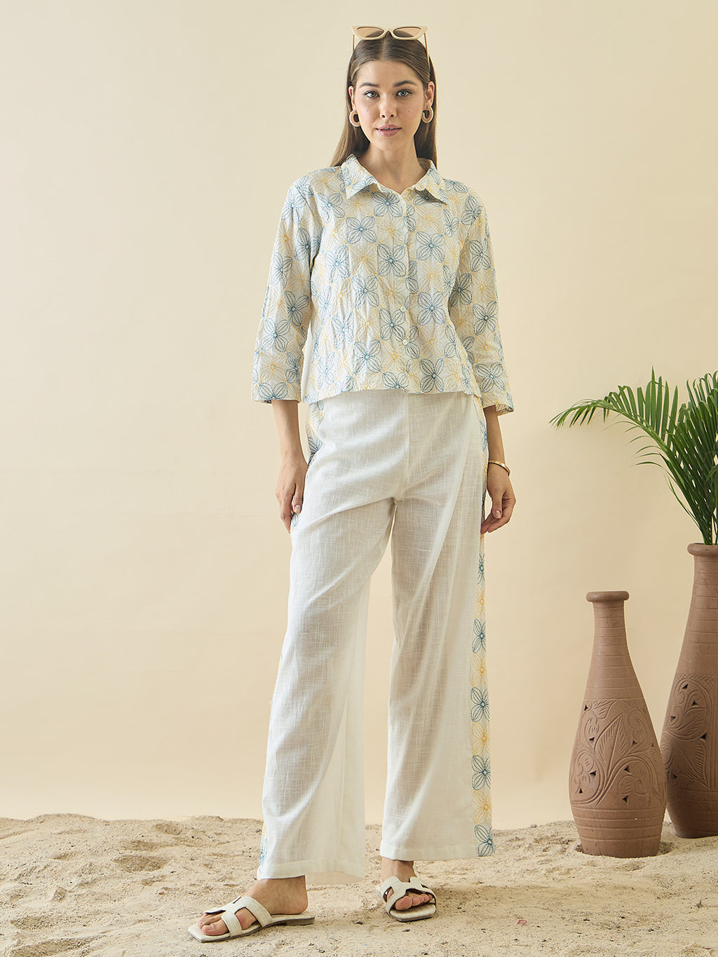 Zummer Cotton Embroidered Shirt & Trouser Co-Ord Set