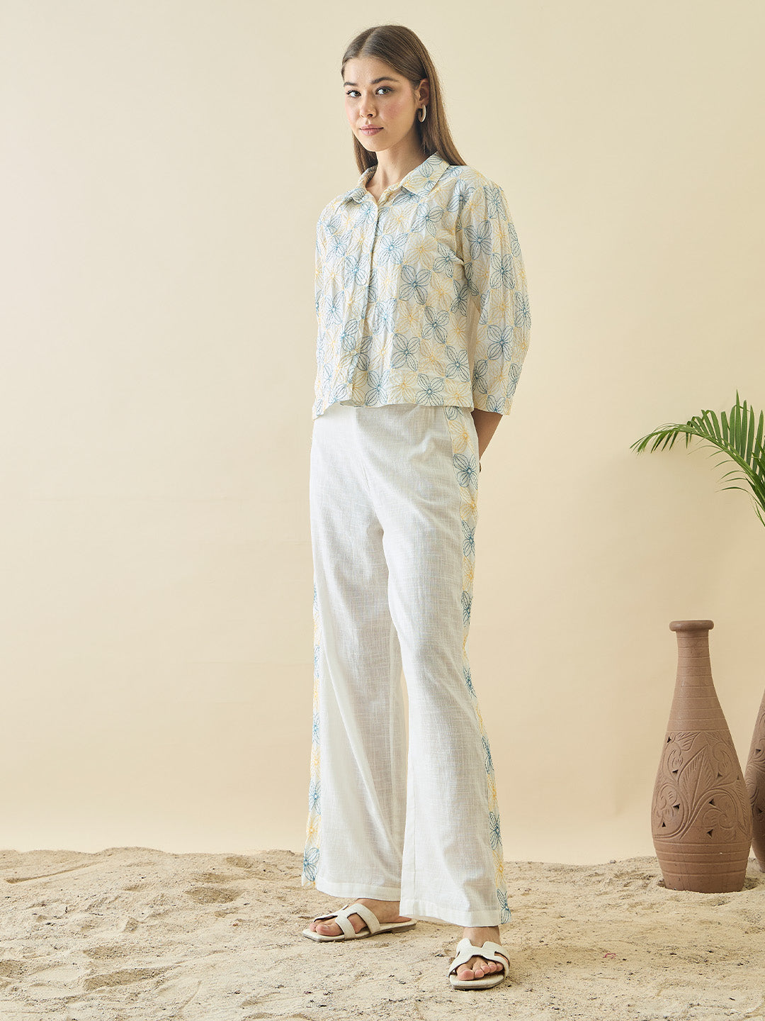 Zummer Cotton Embroidered Shirt & Trouser Co-Ord Set