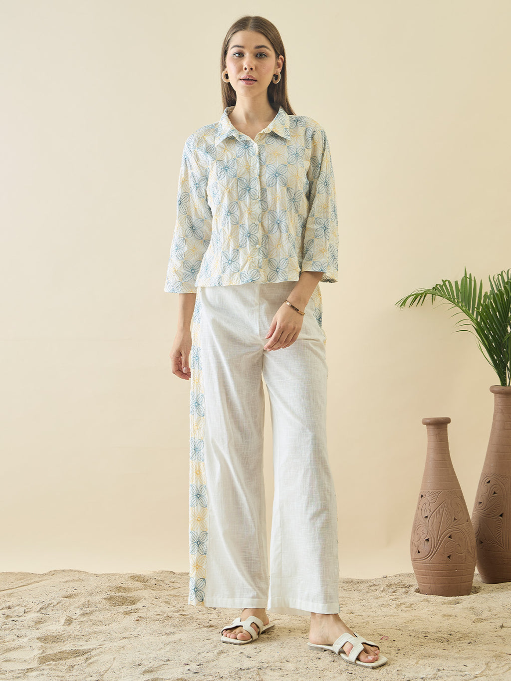 Zummer Cotton Embroidered Shirt & Trouser Co-Ord Set