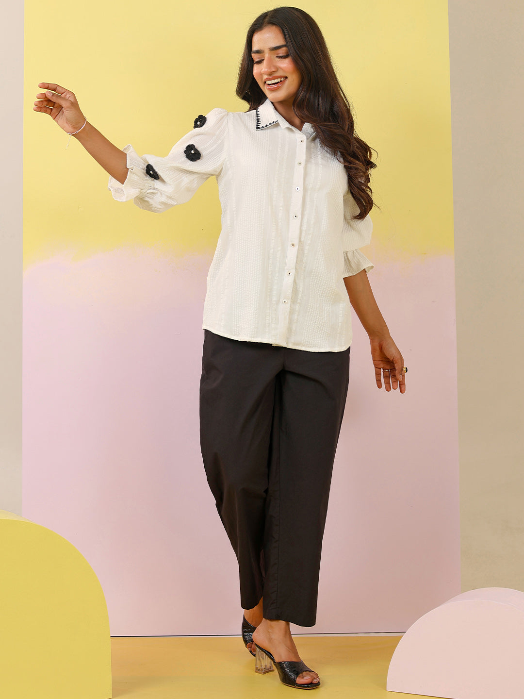 Black And White Embroidered Formal Co-Ords Set