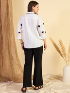 Embroidered White Shirt & Black Trouser Co-Ord Set