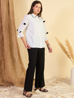 Embroidered White Shirt & Black Trouser Co-Ord Set
