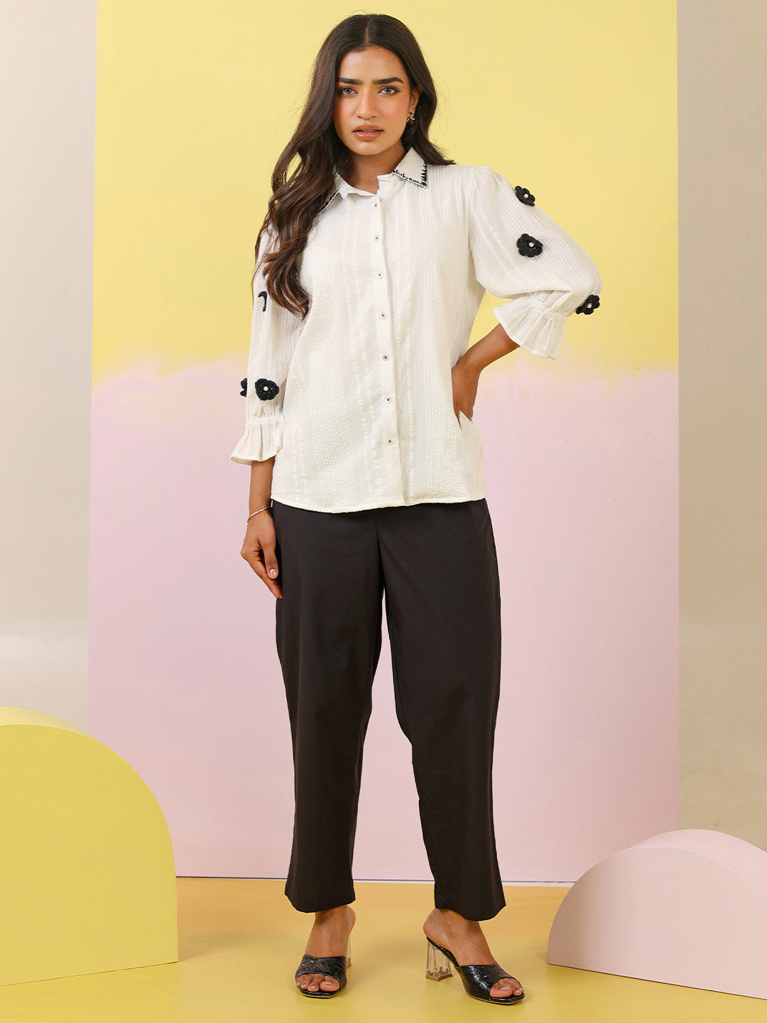 Black And White Embroidered Formal Co-Ords Set