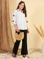 Embroidered White Shirt & Black Trouser Co-Ord Set