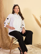 Embroidered White Shirt & Black Trouser Co-Ord Set