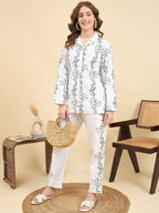 White Embroidered Shirt & Trouser Co-Ord Set