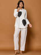 Cotton White Colourblocked Shirt With Trouser Co-Ords Set