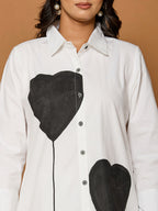 Cotton White Colourblocked Shirt With Trouser Co-Ords Set