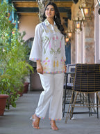 Cotton Tropical Embroidered Shirt With Trouser Co-Ords Set