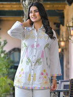 Cotton Tropical Embroidered Shirt With Trouser Co-Ords Set