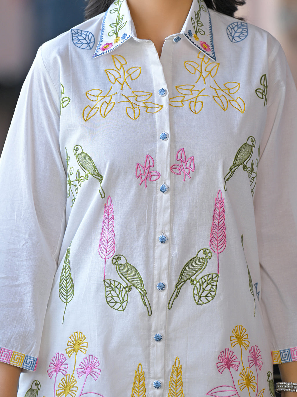 Cotton Tropical Embroidered Shirt With Trouser Co-Ords Set