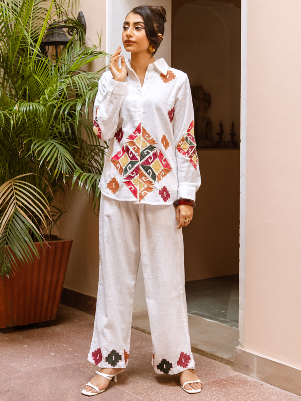 Cotton Embroidered Shirt With TrouserCo-Ords Set