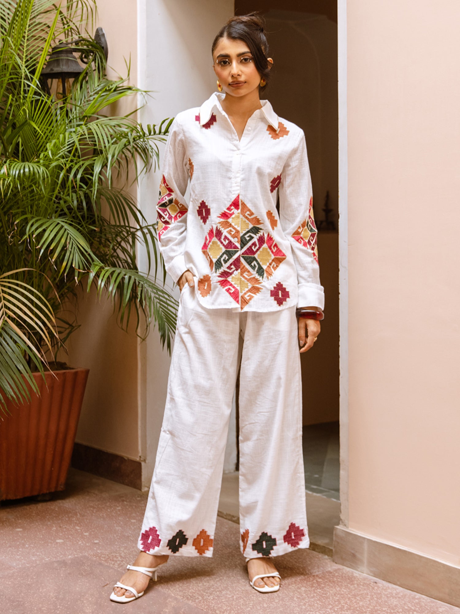 Cotton Embroidered Shirt With TrouserCo-Ords Set