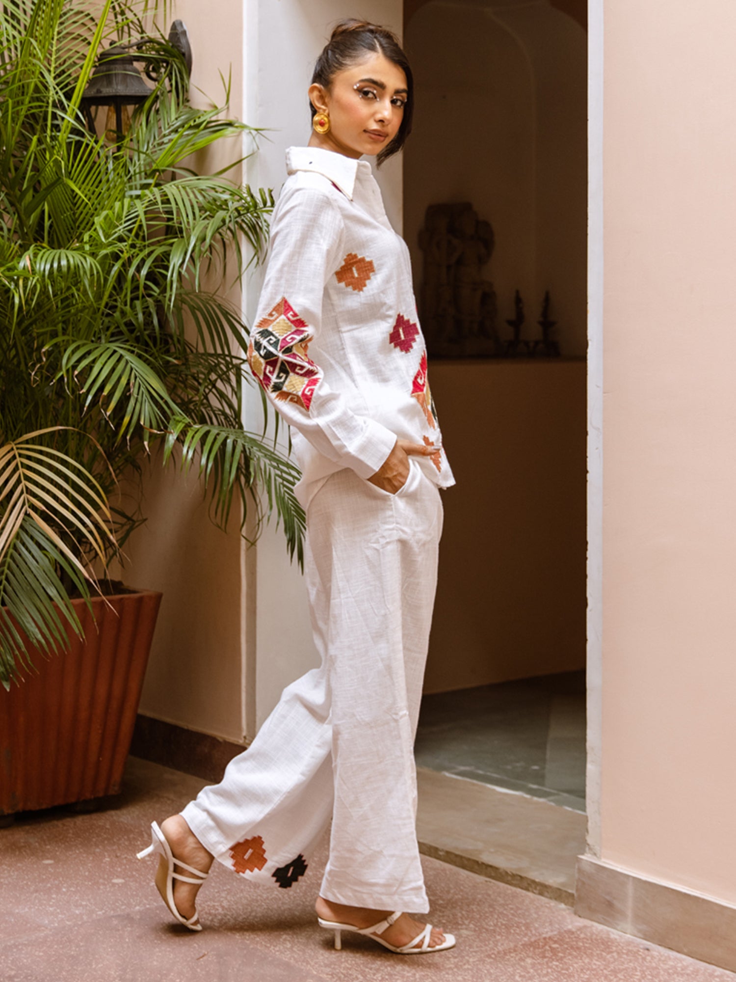 Cotton Embroidered Shirt With TrouserCo-Ords Set