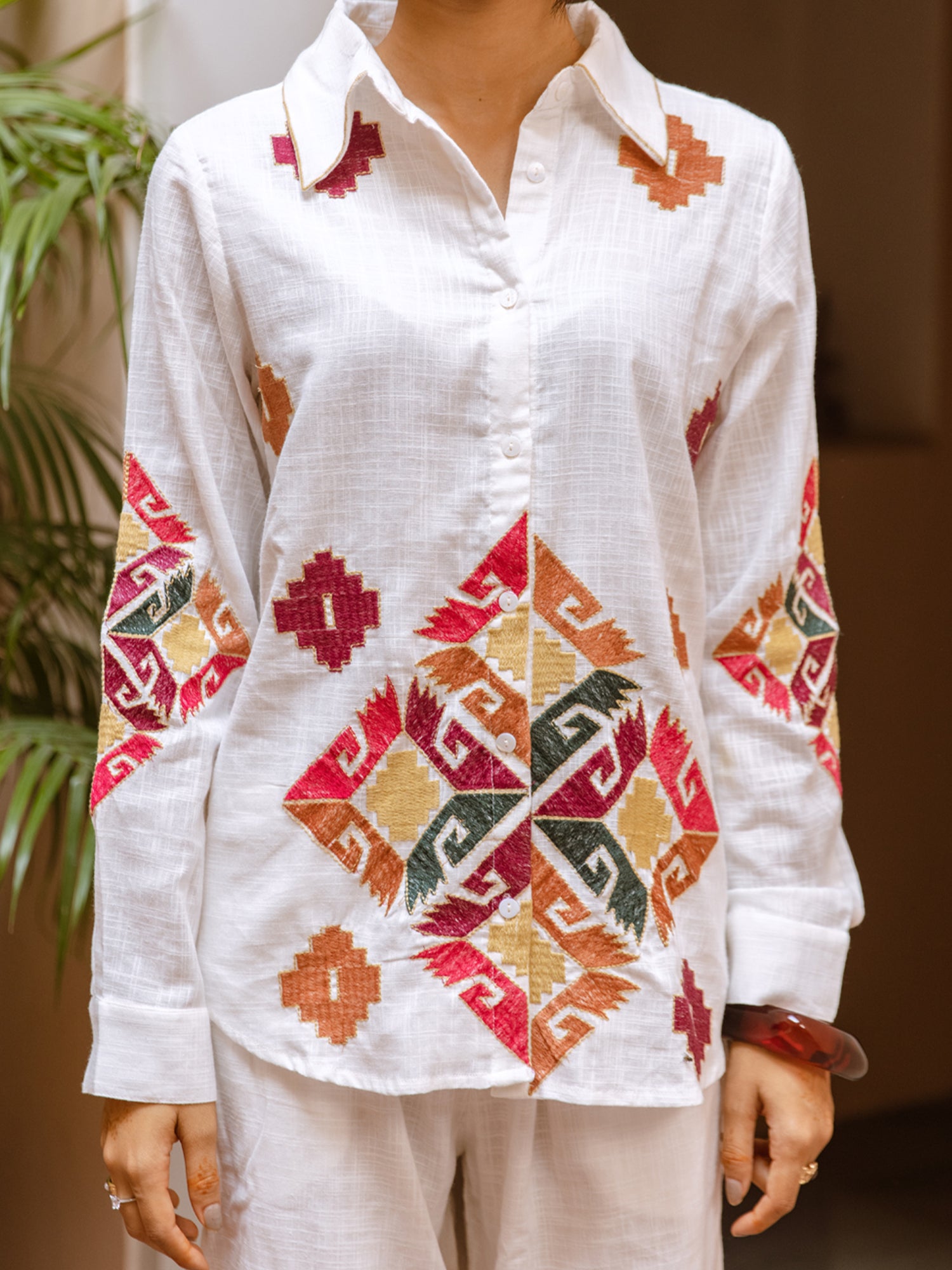 Cotton Embroidered Shirt With TrouserCo-Ords Set