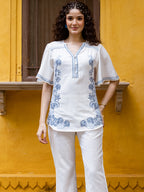 Cotton Embroidered Tunic With Trouser Co-Ords Set