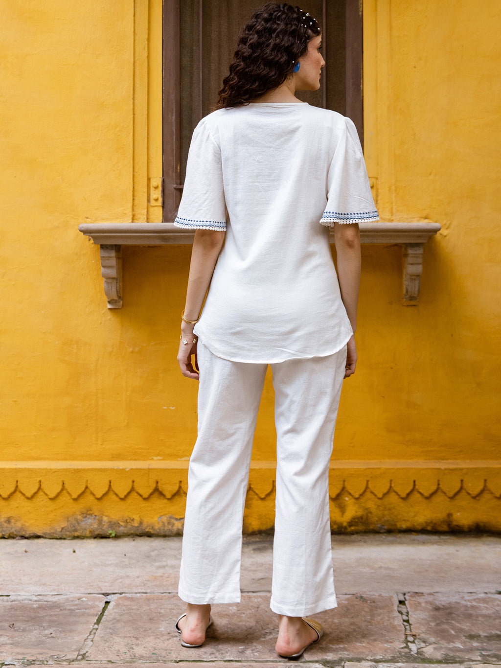 Cotton Embroidered Tunic With Trouser Co-Ords Set