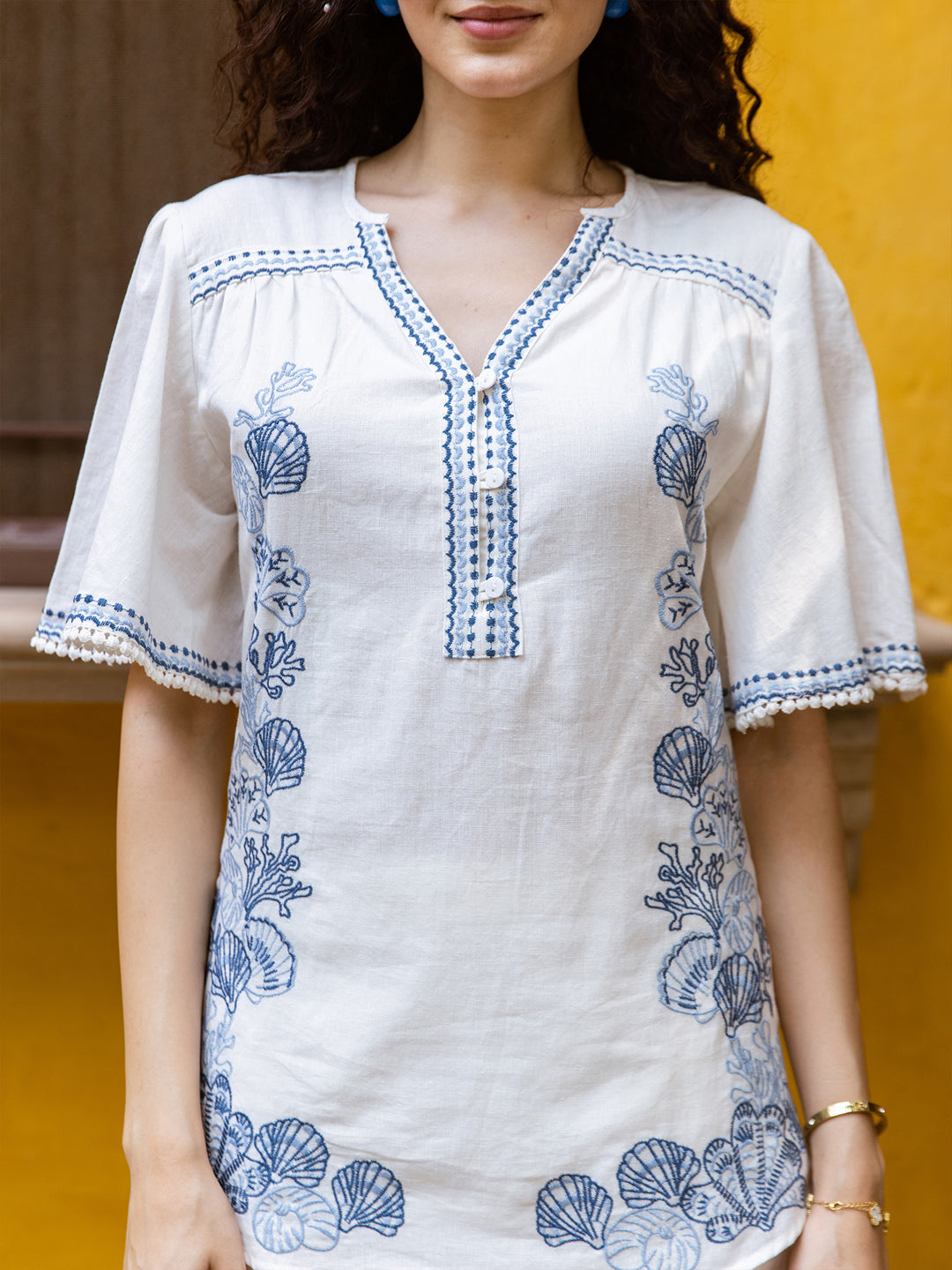 Cotton Embroidered Tunic With Trouser Co-Ords Set