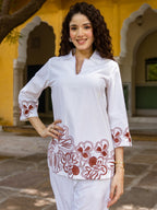 Cotton Embroidered Tunic With Trouser Co-Ords Set