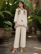 Zummer Off-White Embellished Cotton Co-Ord Set for Women