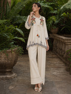 Zummer Off-White Embellished Cotton Co-Ord Set for Women