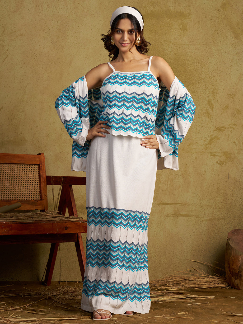 Zummer Women Multi Seamless Knitted Co-Ord Set With Jacket