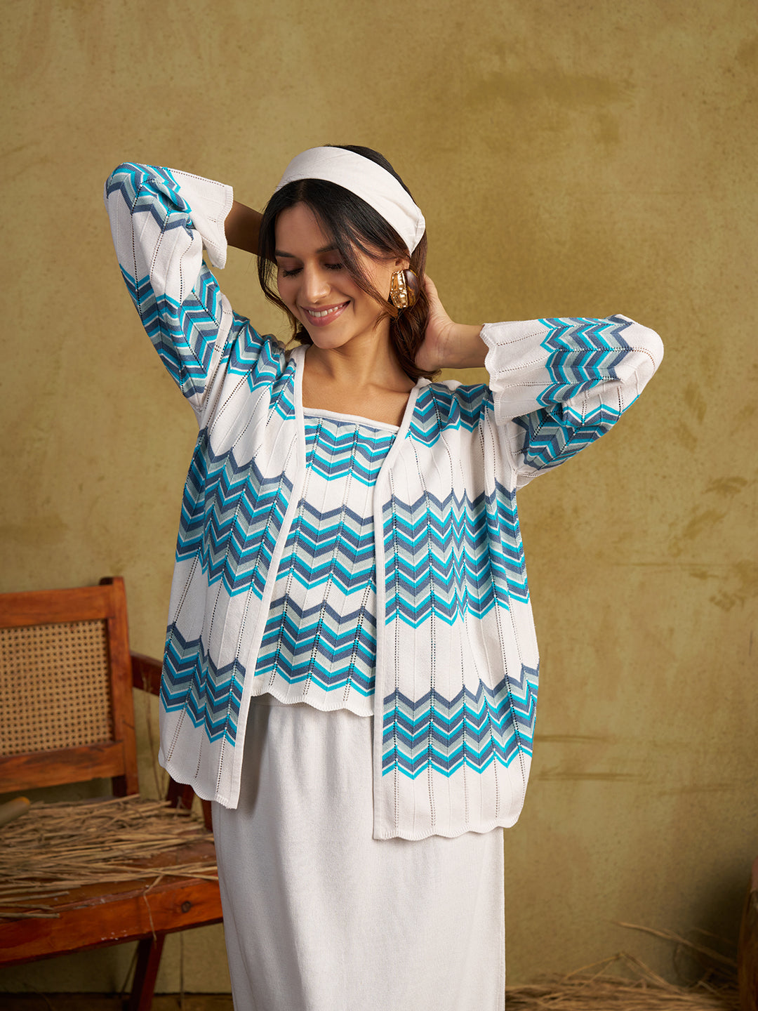 Zummer Women Multi Seamless Knitted Co-Ord Set With Jacket