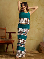 Zummer Women Multi Seamless Knitted Top & Skirt Co-Ord Set