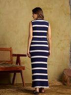 Zummer Knitted Co-ord Set – Navy Blue Striped Top & Skirt