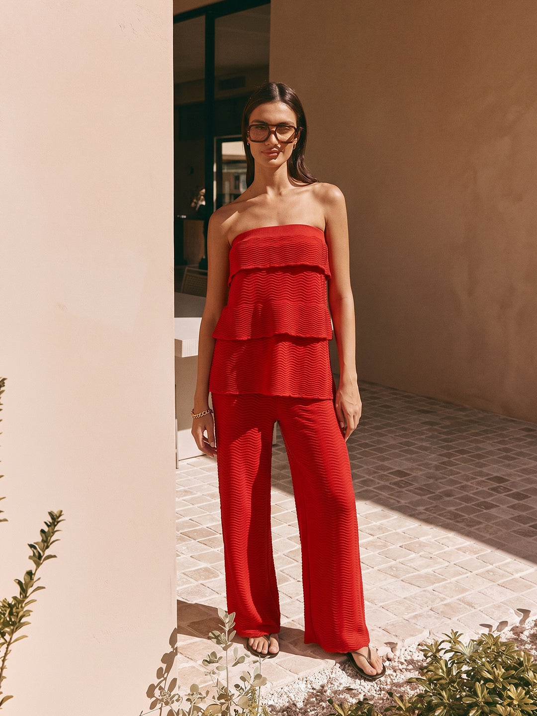 Zummer Off-Shoulder Cotton Co-Ord Set – Red