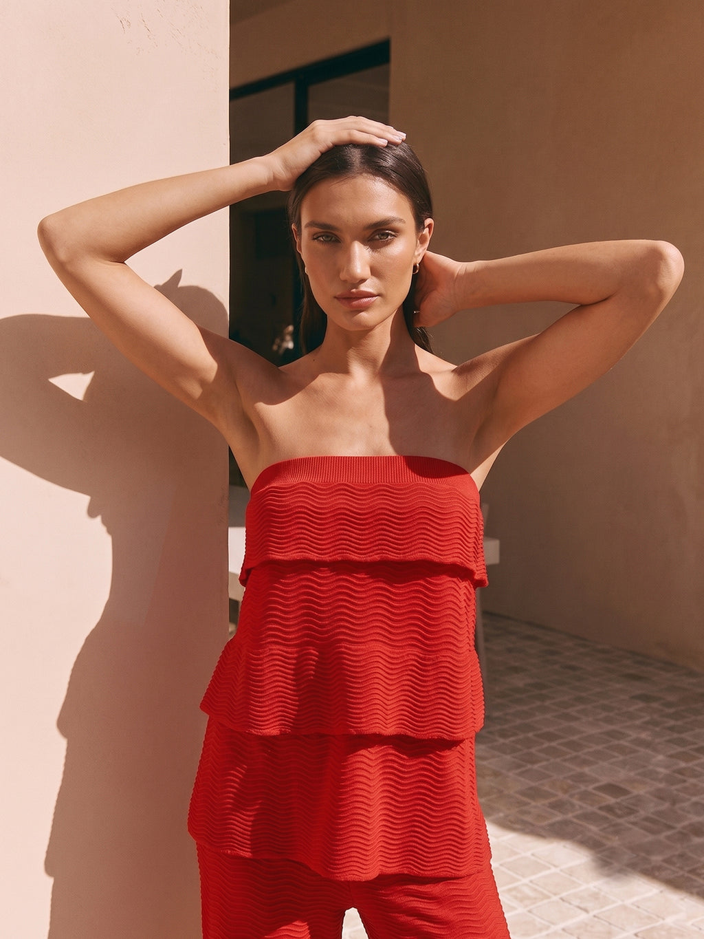 Zummer Off-Shoulder Cotton Co-Ord Set – Red