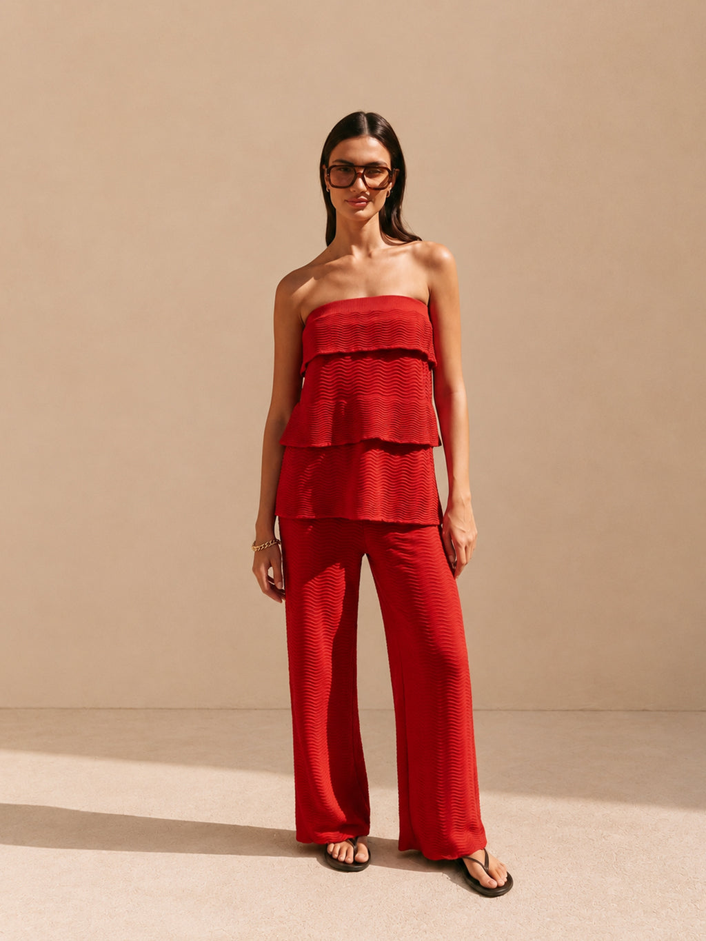 Zummer Off-Shoulder Cotton Co-Ord Set – Red