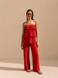 Zummer Off-Shoulder Cotton Co-Ord Set – Red