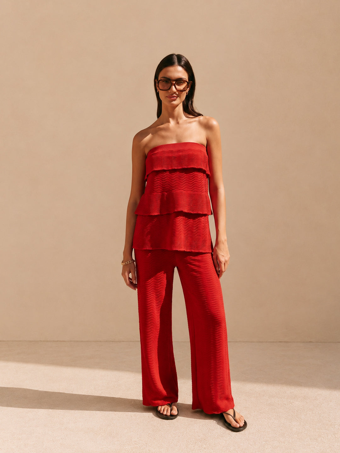 Zummer Off-Shoulder Cotton Co-Ord Set – Red