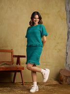 Zummer Women Teal Seamless Knitted Co-Ord Set