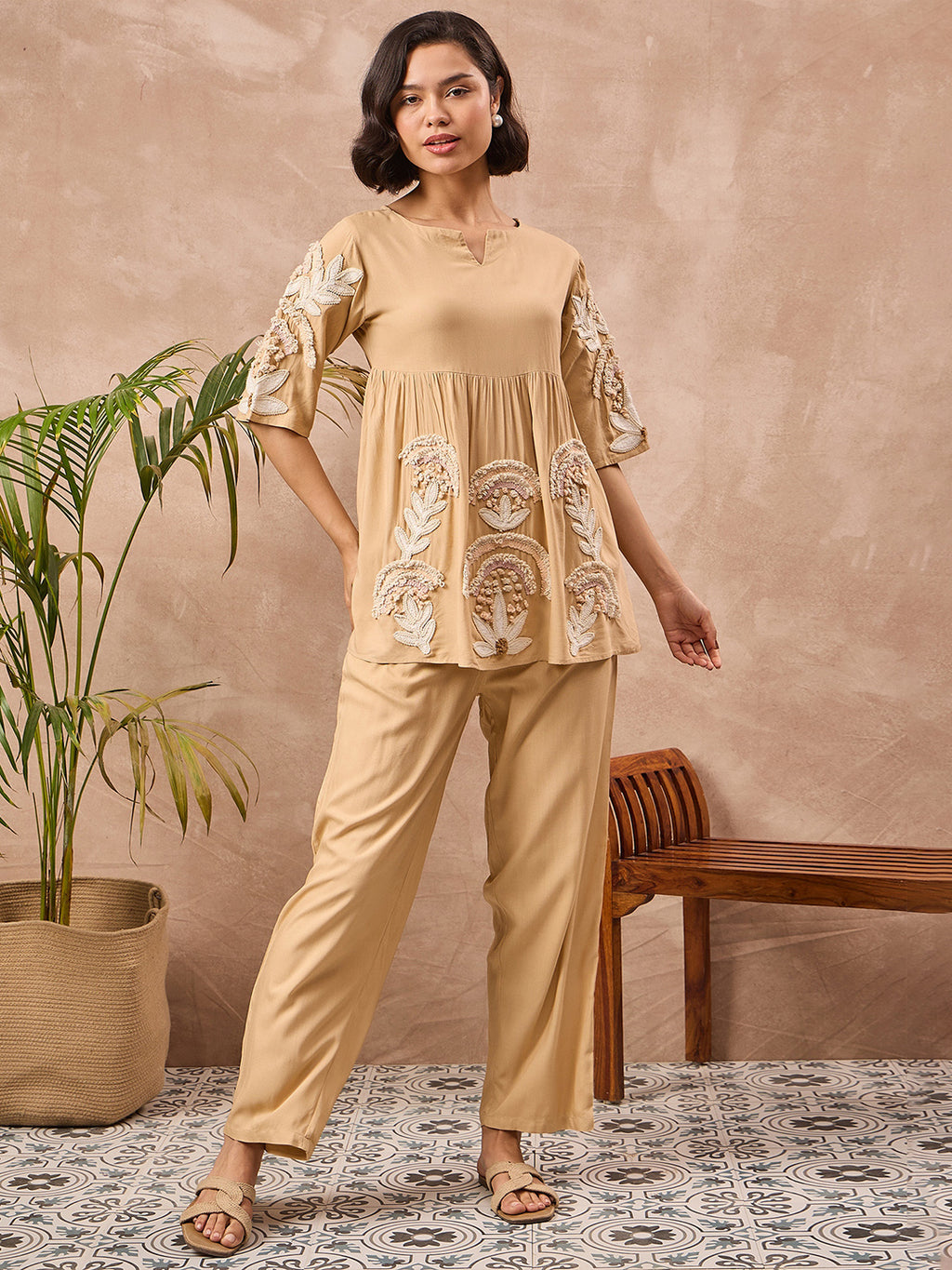 Embroidered Tunic and Trouser Lounge wear