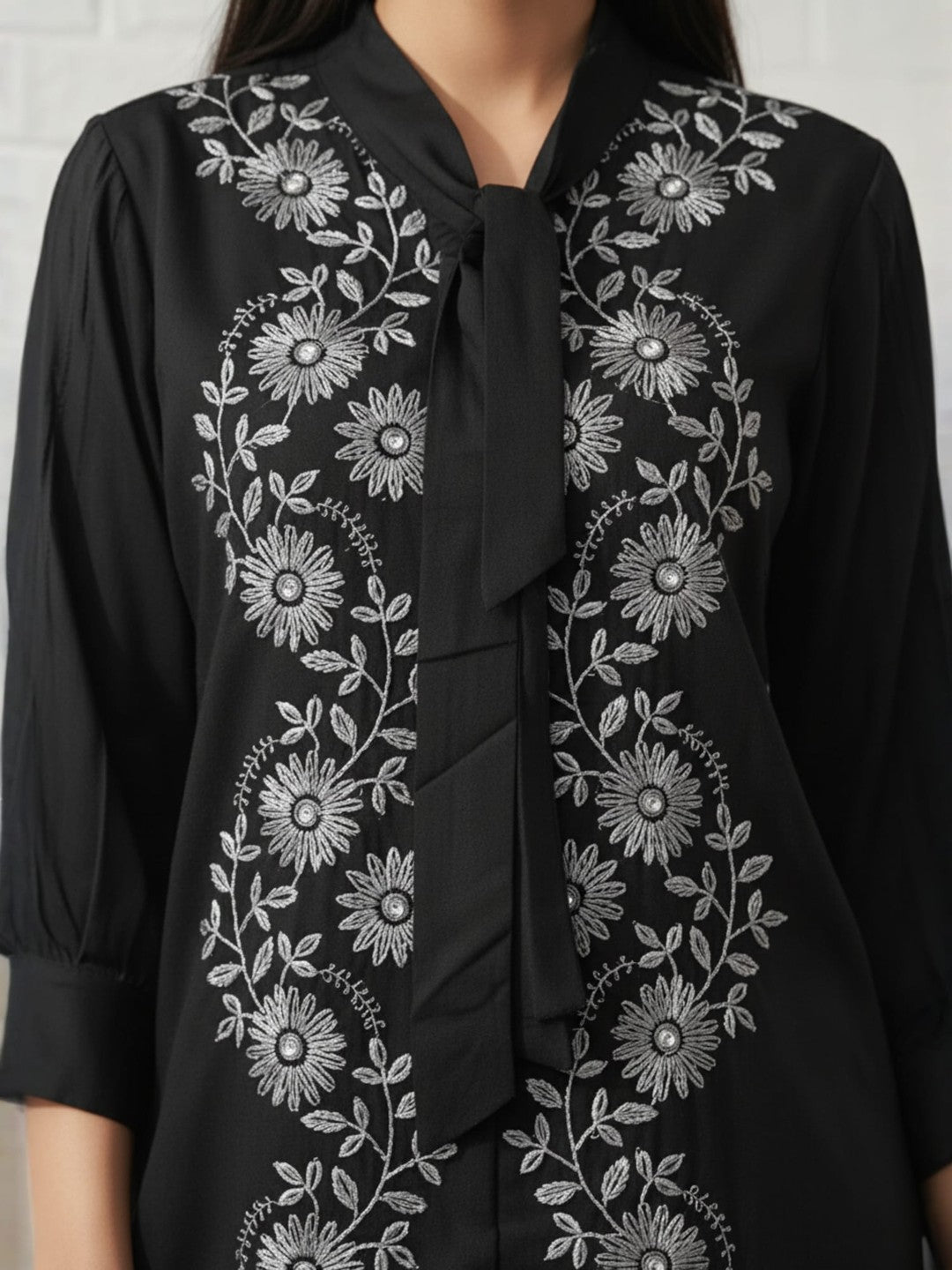 Rayon Black Tunic With TrouserCo-Ords Set
