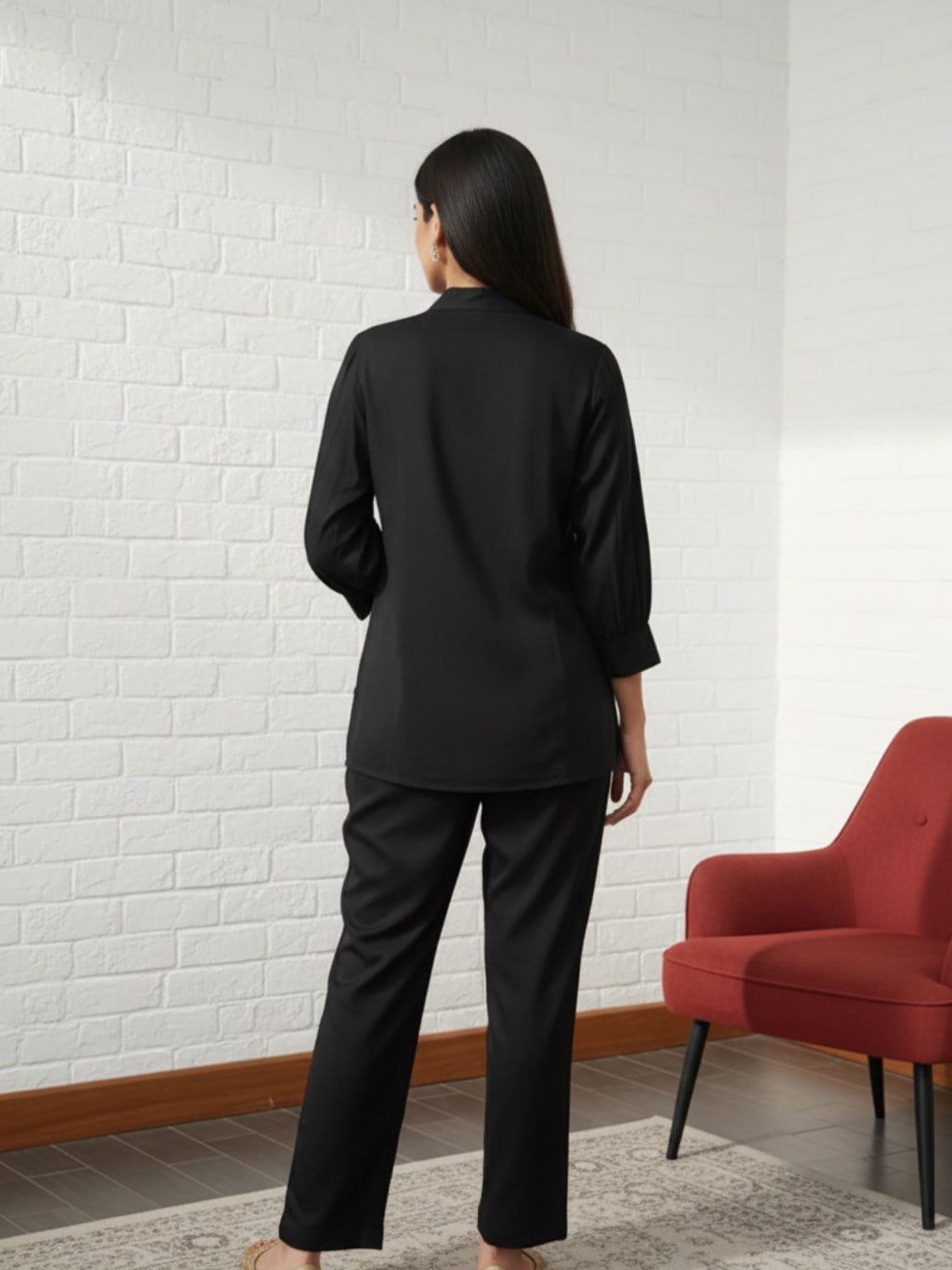 Rayon Black Tunic With TrouserCo-Ords Set