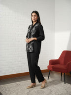 Rayon Black Tunic With TrouserCo-Ords Set