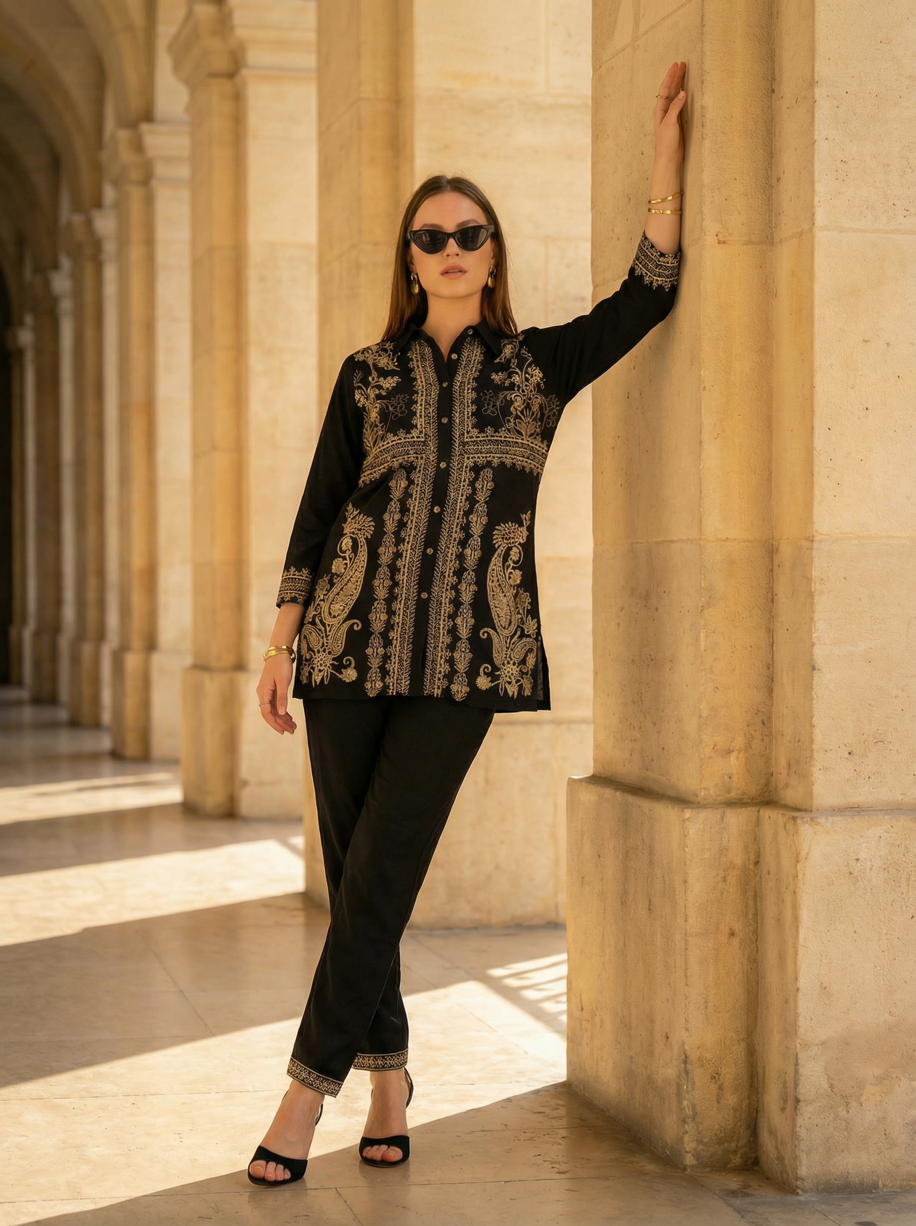 Zummer Women Black Embroidered Rayon Co-Ord Set