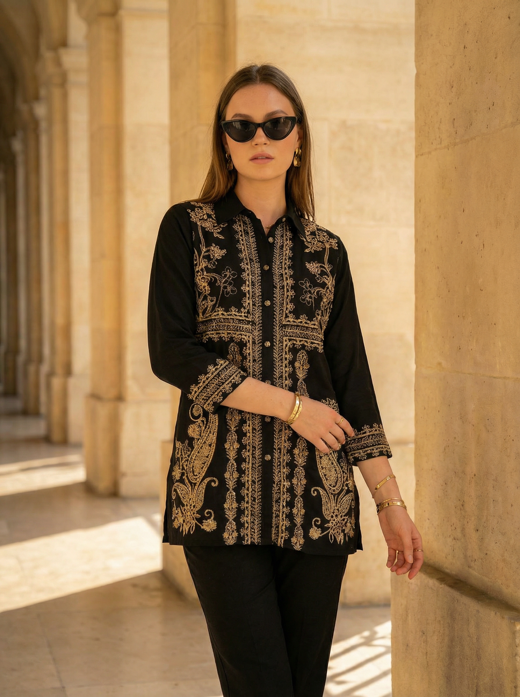 Zummer Women Black Embroidered Rayon Co-Ord Set