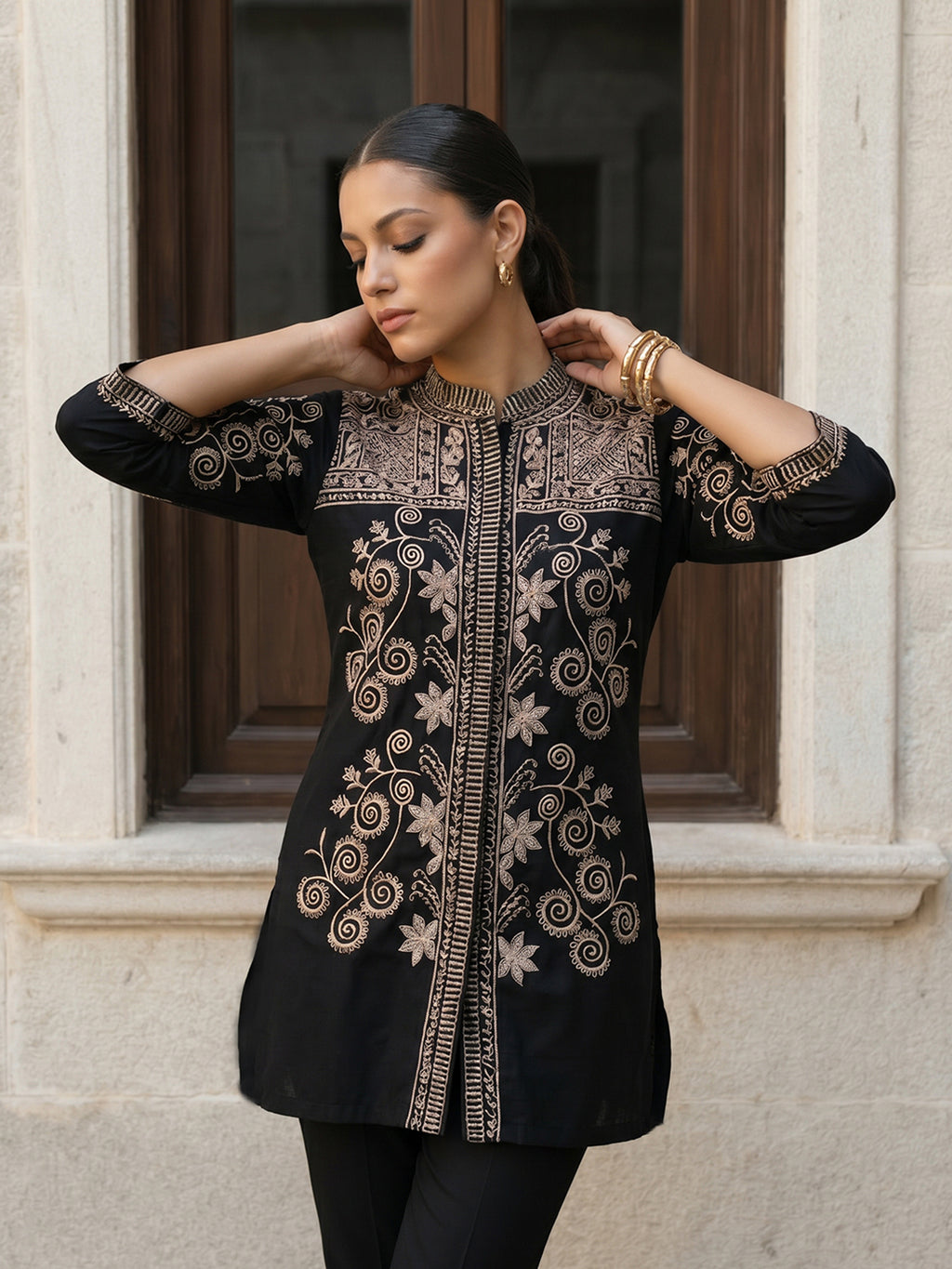 Zummer Women Black Embroidered Pure Cotton Co-Ord Set