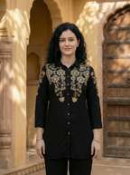Zummer Women Black Floral Embroidered Rayon Co-Ord Set
